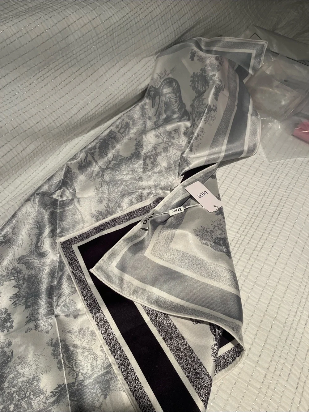 Dior Black and White Toile Silk Throw with Christian Dior Border